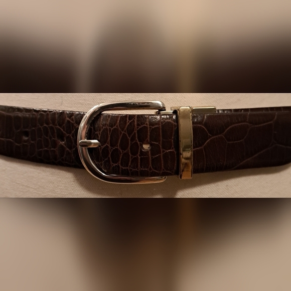 EUC Lauren Ralph Lauren Tan & Mocha Croc Reverse Boho Casual Neutral Belt 36in - Picture 3 of 6